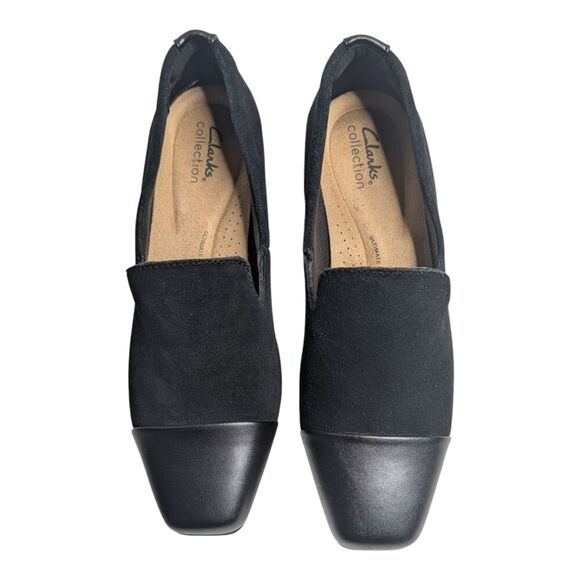 New! Clarks Tilmont Step Black Suede Mixed Media Square Toe Comfort Loafer, 8 - Picture 6 of 15